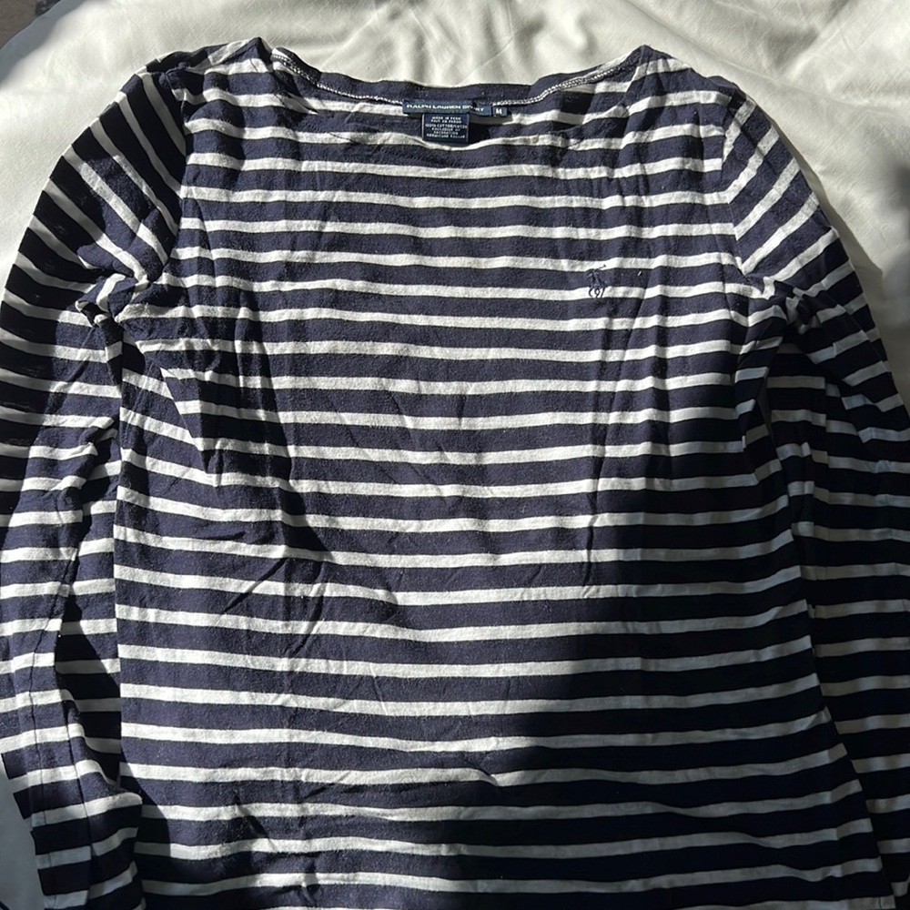 Ralph Lauren Navy and White Striped Long Sleeve Tee